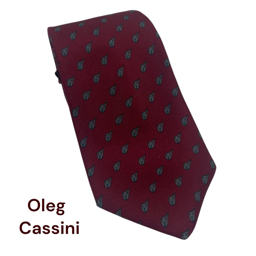 Vintage Oleg Cassini Burgundy Saddle Print Italian Silk Necktie